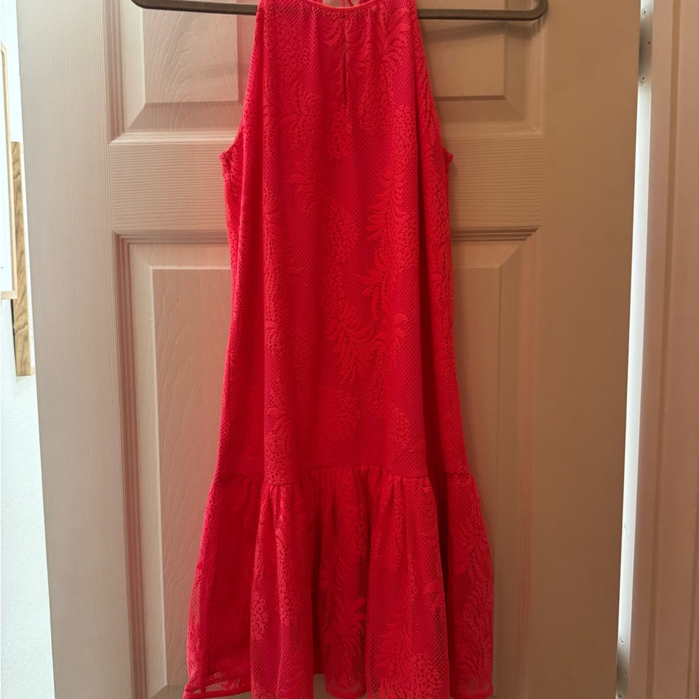 Lilly Pulitzer Coral Sleeveless Textured Midi Dress with Ruffle Hem